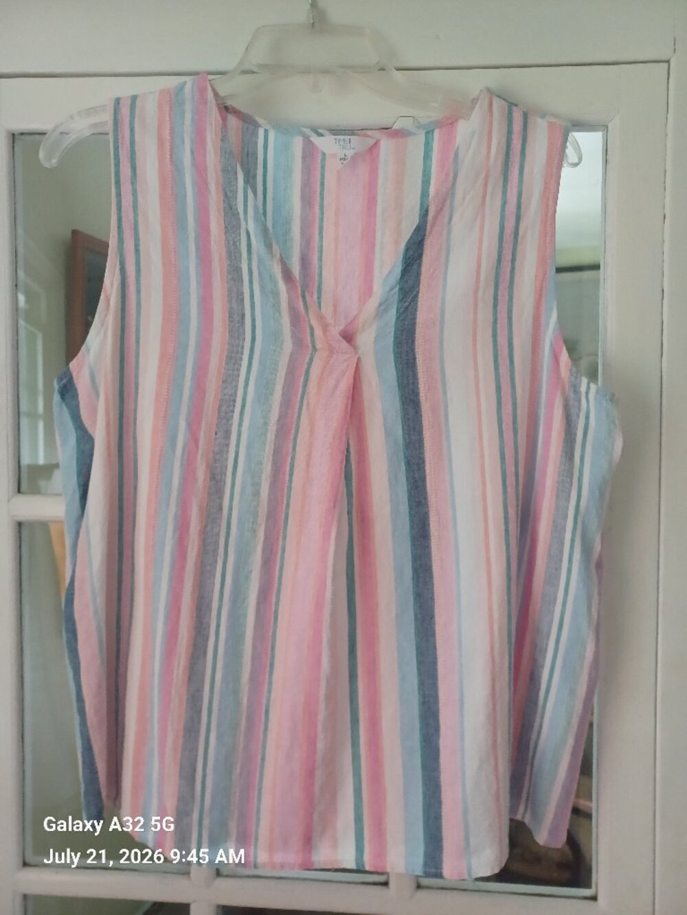 Women's Time & Tru Size L Sleeveless Striped Cotton Top